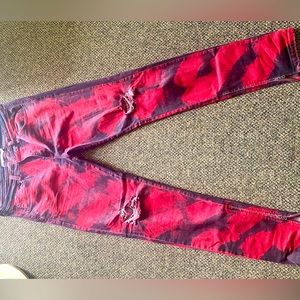 Mens EPTM red black distressed denim size 36 WORN ONCE